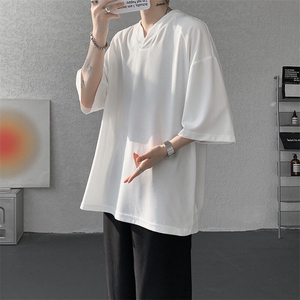 8XL-M短袖t恤男款夏季薄款垂感小V领七分袖加肥加大码DT005特P20图片