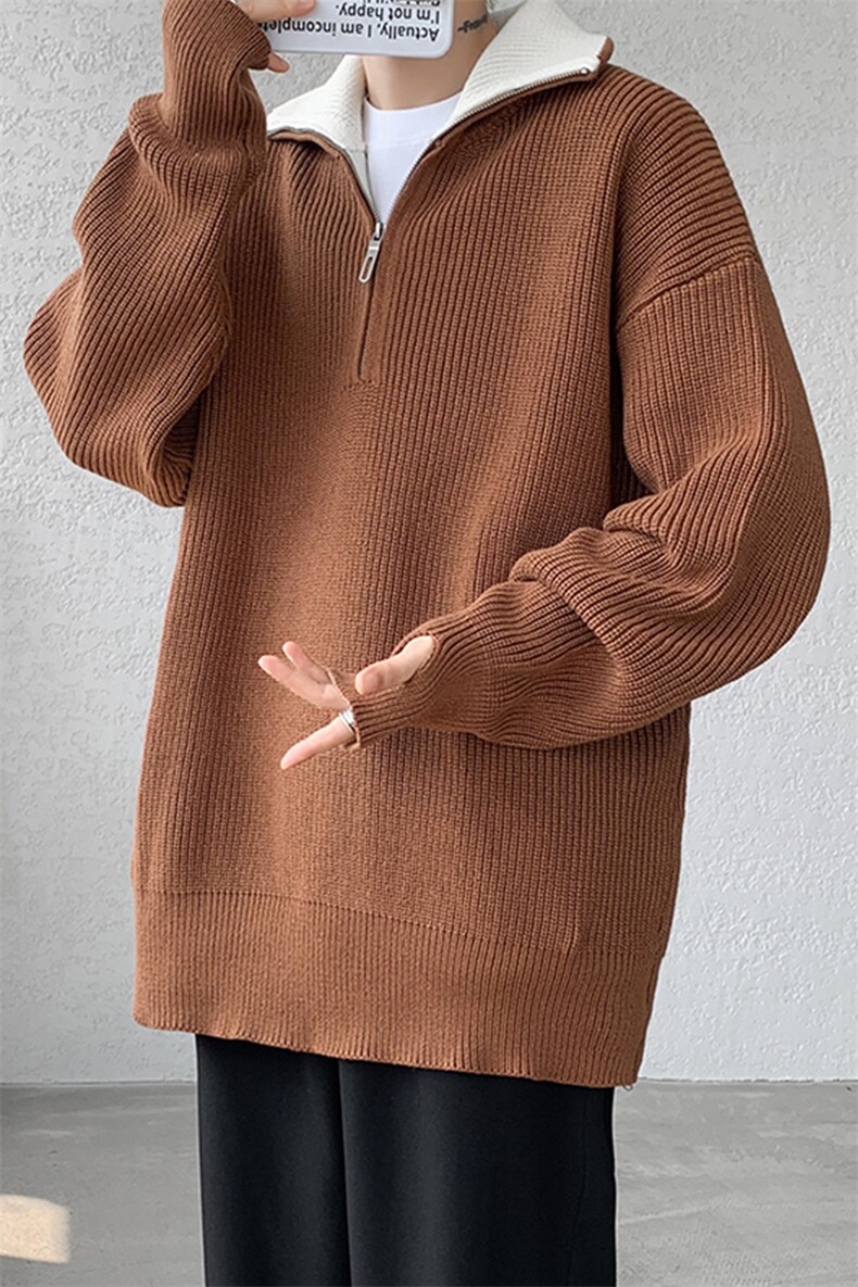 8XL-M立领半拉链毛衣男大码慵懒风宽松日系针织衫外套MY19002P78,男装针织衫/毛衣,电商B312