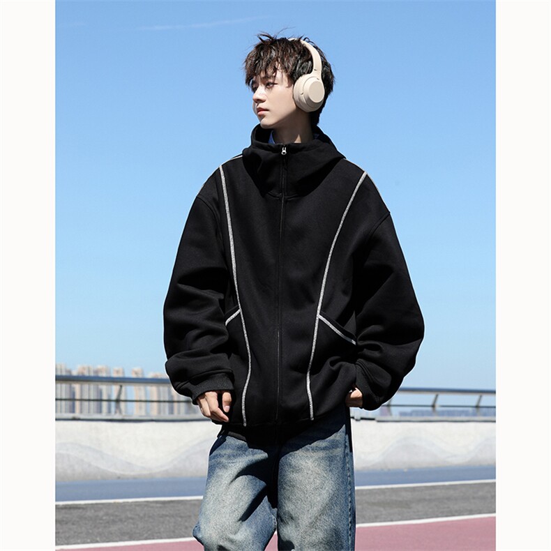 美式重磅立体硬挺卫衣男春秋潮牌设计感连帽开衫廓形外套KS004P68，女装短外套，电商B312