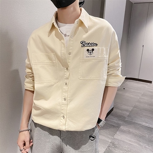社会风秋纯色宽松卡通贴标刺绣衬衫B297-7702-P73控108图片