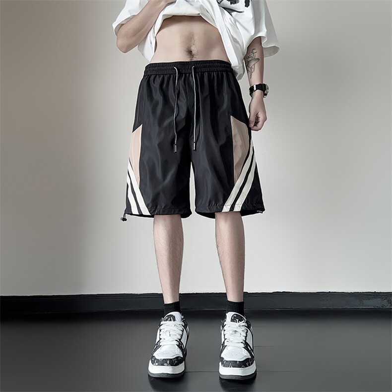 美式街头短裤女夏季抽绳黑色中裤阔腿运动五分裤宽松直筒休闲,男装休闲裤,星座716-2