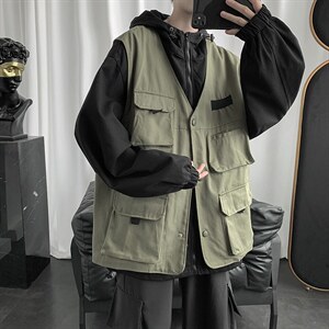 假两件工装外套宽松bf复古港风春装新款拼接夹克上衣潮jk08-p65图片