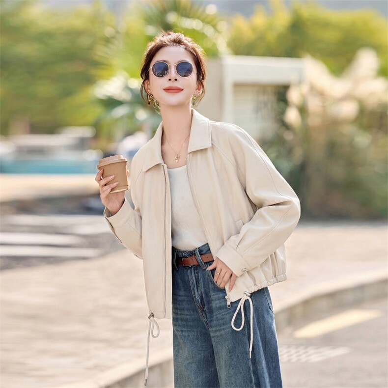 皮衣外套女春秋季2026新款小个子港风复古高级感皮夹克,女装皮衣,秀美人生