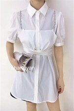 韩版时尚假两件衬衫裙女2022夏季新款设计感小个子收腰显瘦裙，女装衬衫，尚言