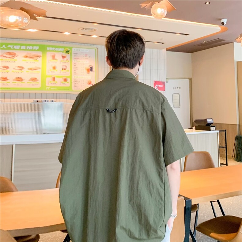 日系复古工装衬衫男短袖t恤夏季薄款半袖衬衣男tee百搭休闲上衣男,男装T恤,星座1210-1