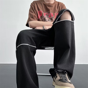 美式vibe风裤子高街ins可拆卸设计感牛仔裤男女直筒宽松NR159-P48图片