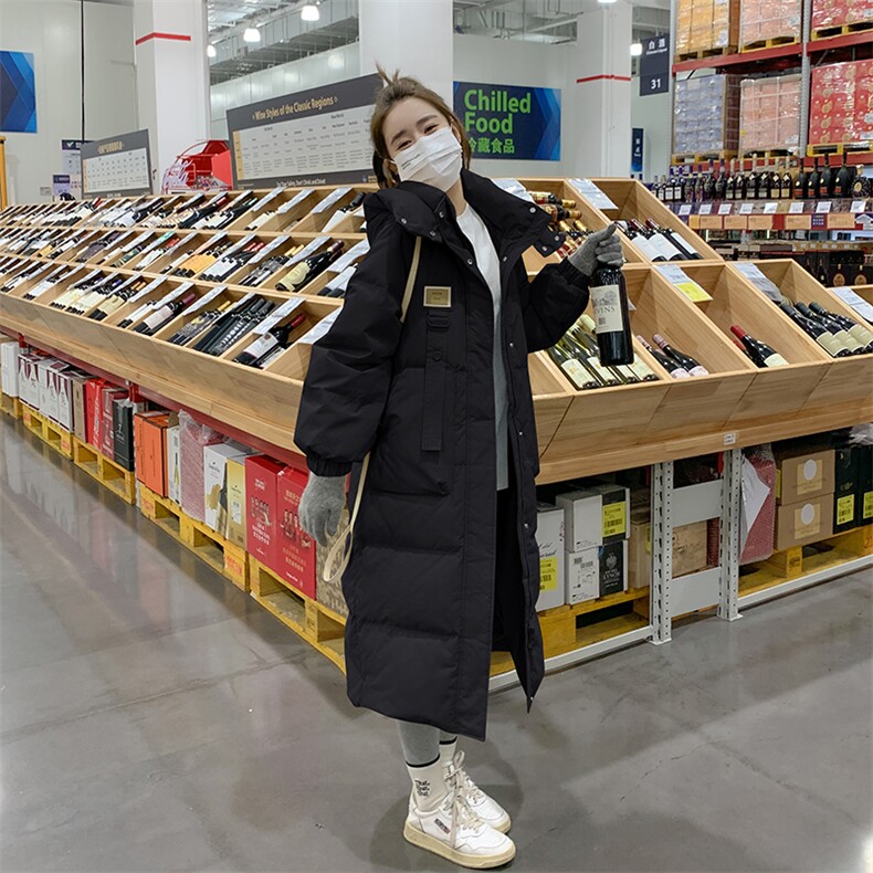 爆款过膝中长款红色连帽羽绒棉服女2024冬季新款加厚保暖韩系棉袄图片