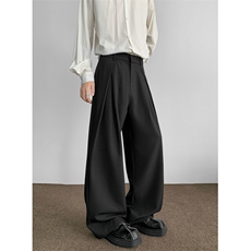 26新款工字褶A字西裤直筒阔腿垂感休闲长裤子潮504-K888-P55控78，男装西裤，星座504