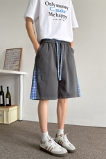 D206-18XL-M复古拼接短裤男宽松格子裤刺绣五分裤高级感DK1541，男装牛仔裤，电商D206-1