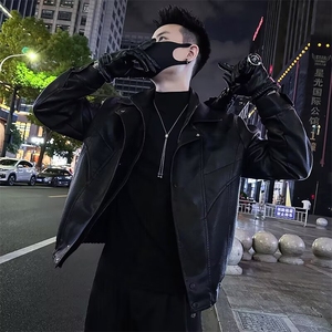 西装领皮衣外套男春秋款韩版潮流修身痞帅精神小伙机车男士皮夹克图片