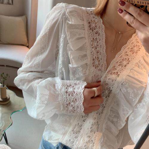 刺绣冰雪丝拼花边上衣，其它，新袖