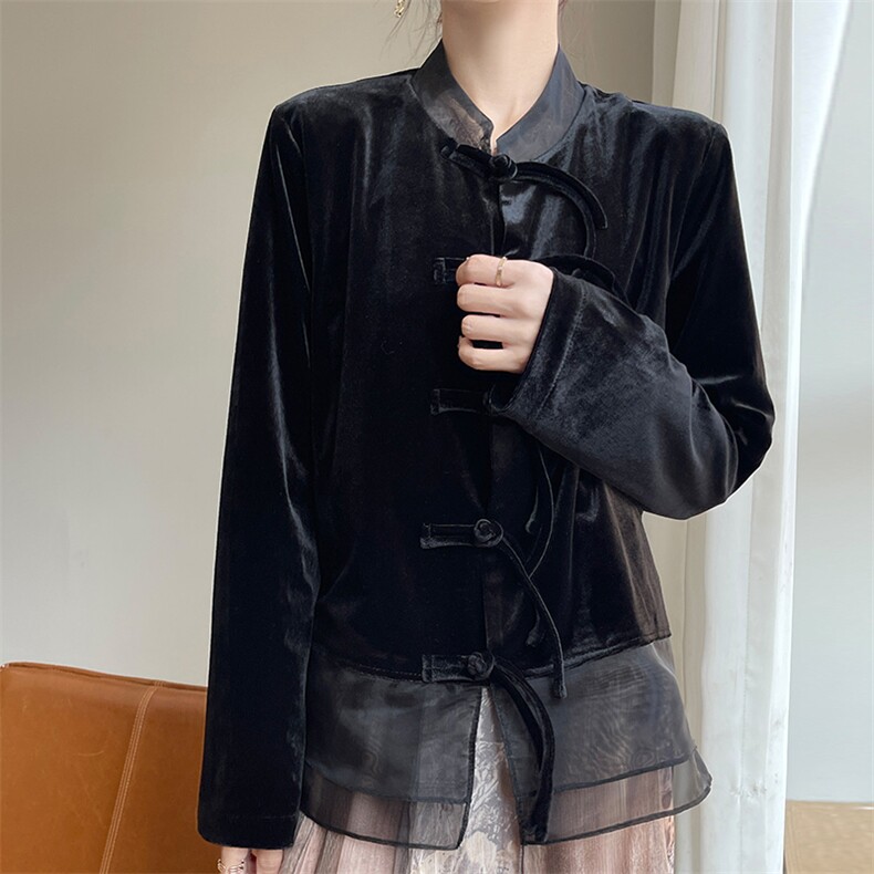 优雅气质黑色金丝绒外套女长袖显瘦时尚外套,女装短外套,圣丽羊绒
