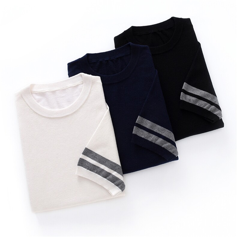 夏季薄款短袖T恤男士圆领青年百搭精纺羊毛针织衫打底上衣，男装T恤，牧绒家园高端店