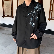 新中式风长袖衬衫男装春秋宽松刺绣衬衣夏季短袖C08，男装衬衫，星座1116A-1（原606A）