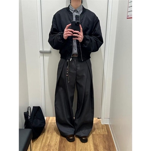 美式复古设计感解构立体剪裁弯刀西裤男宽松休闲长裤潮WLX166-P49图片