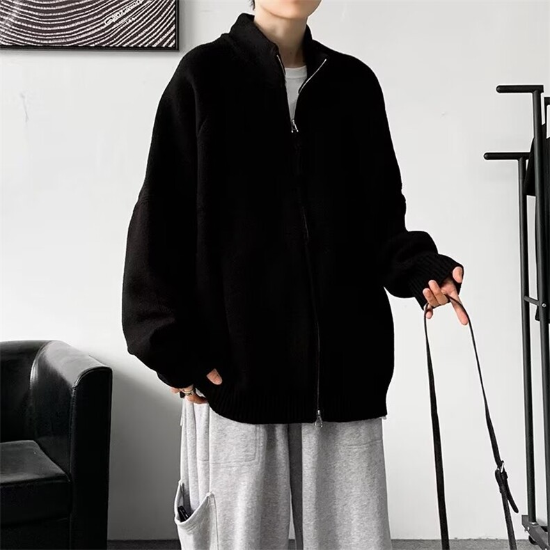 秋冬慵懒风纯色双拉链毛衣男美拉德针织立领开衫M2315-P65,男装针织衫/毛衣,星座1001-1