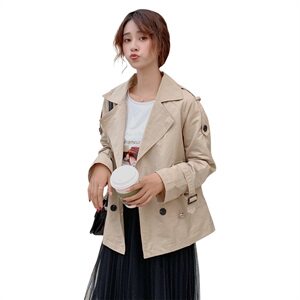 时尚舒适短款双排扣大翻领风衣简约修身百搭潮流淑女年轻款图片