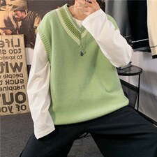 新款V领纯色针织衫背心毛衣套头无袖青年简约百搭潮流W1233-P30，男装背心/马甲，星座512-4