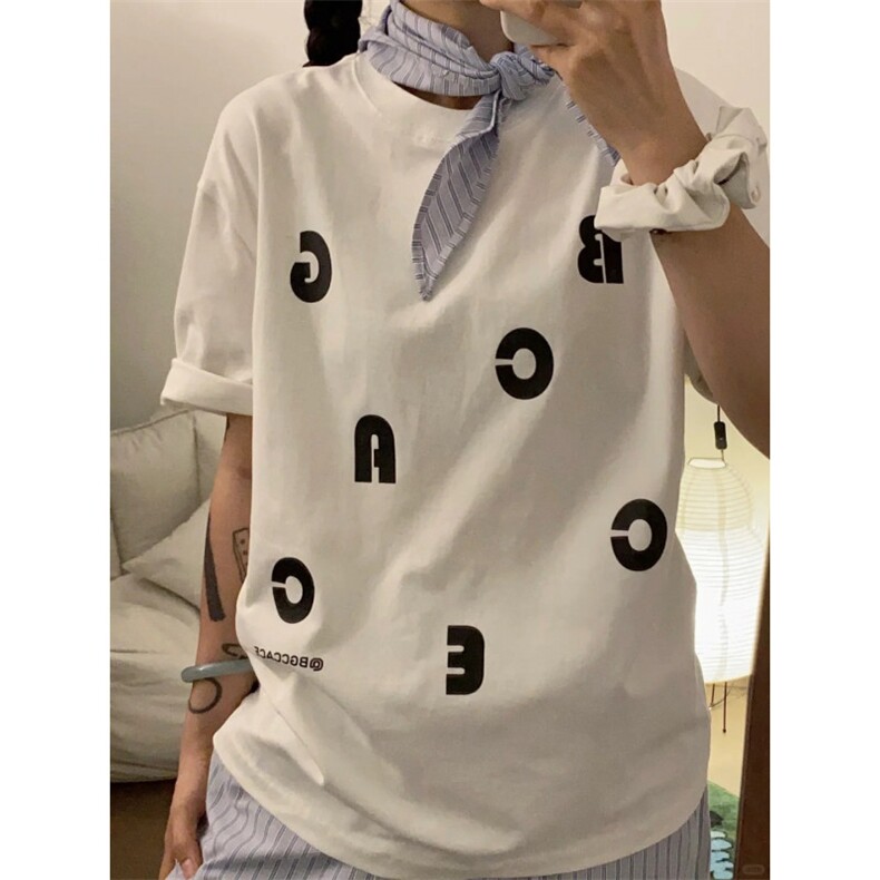 T581-P25白色纯棉小众字母印花纯棉短袖男女款学院风简约上衣，男装T恤，星座617A-2