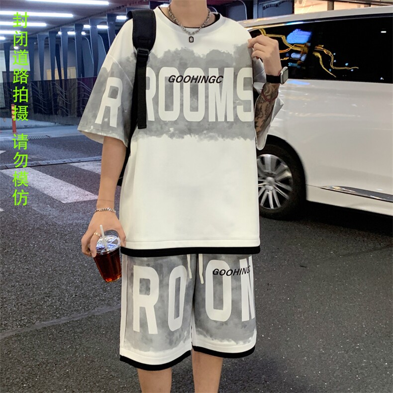 量大优供视频菠萝格套装短袖短裤男大码M-5XTZ22-特P50,男装休闲套装,电商B325