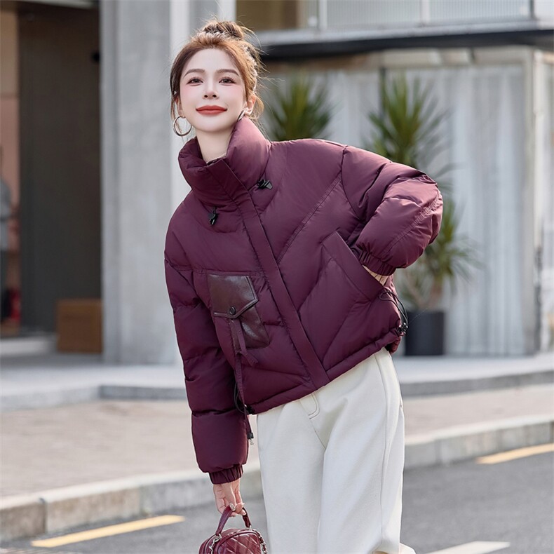 小个子短款立领羽绒服女2024新款冬季爆款设计感保暖白鸭绒面包服,女装羽绒服,意芙