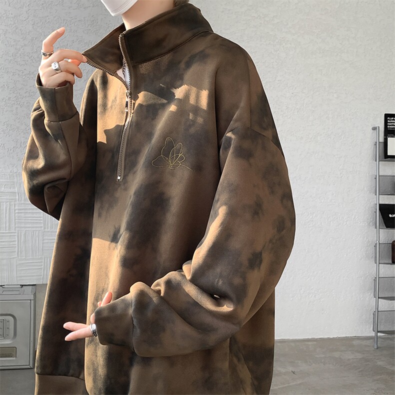 现货WY10083-特P45控88新款面料扎染高品质宽松立领卫衣,男装卫衣,电商A059