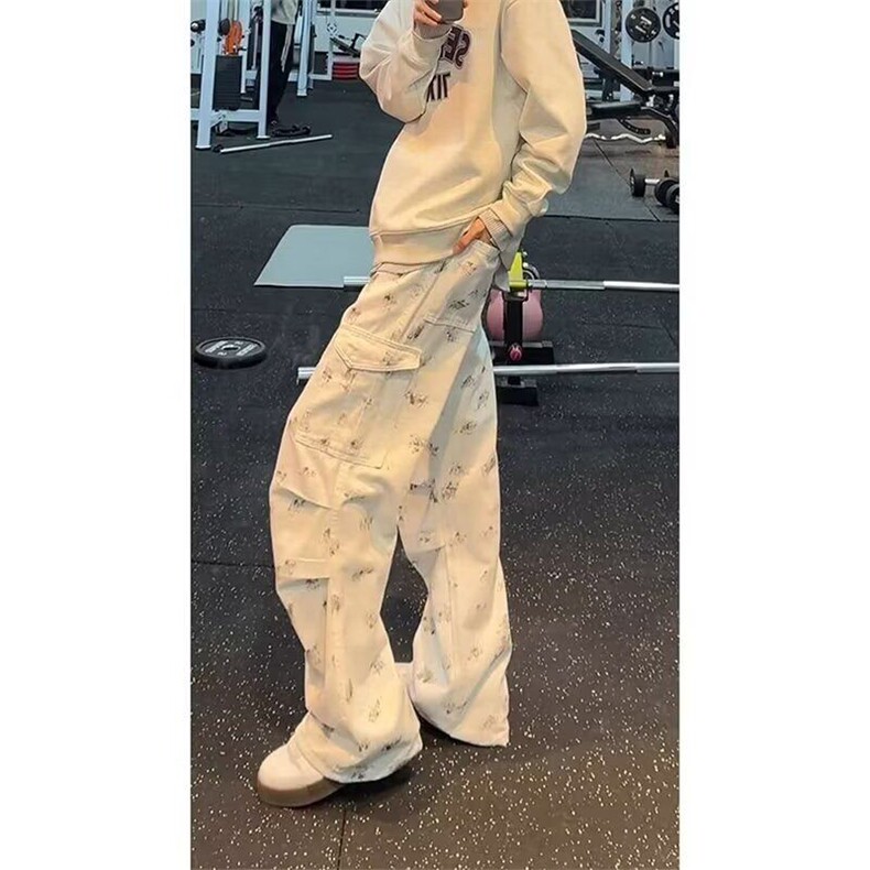 小个子美式高街印花牛仔裤直筒宽松垂感拖地阔腿裤子潮N3052,男装牛仔裤,星座1116A（原606A-3）