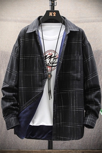 2021新款加绒加厚潮流休闲衬衣男士格子衬衫DS606T图片