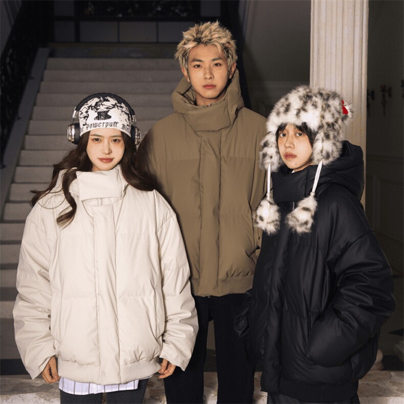 现货5W件冬季三防重磅boxy短款羽绒连帽PU皮棉衣外套防风加厚棉服，男装棉衣，电商A443