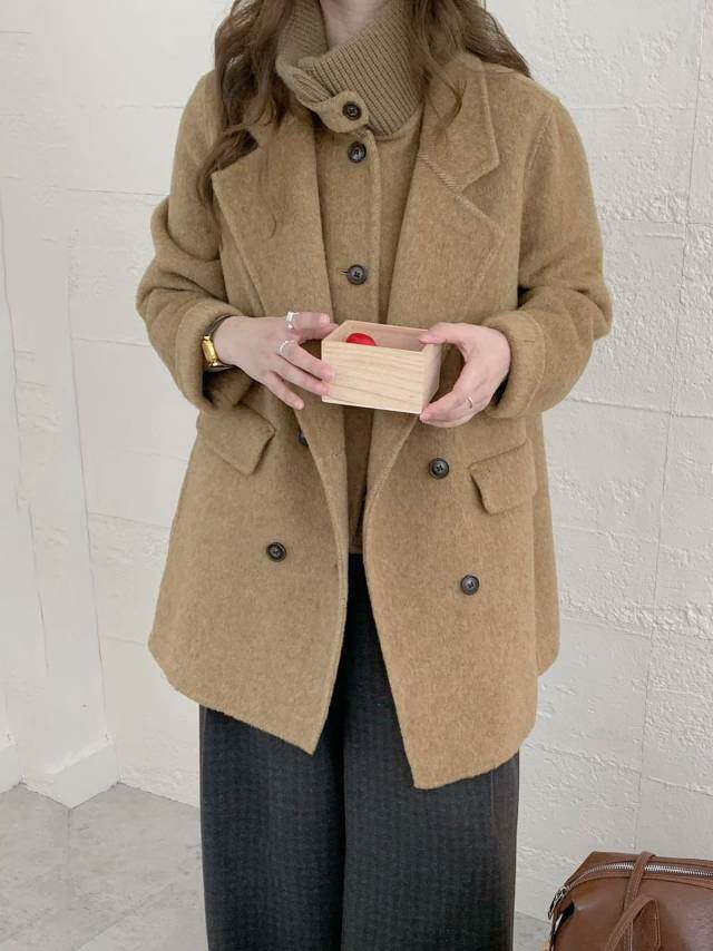 韩系简约西装款双面羊毛送马甲高品质，女装羊绒大衣，依嘟服饰