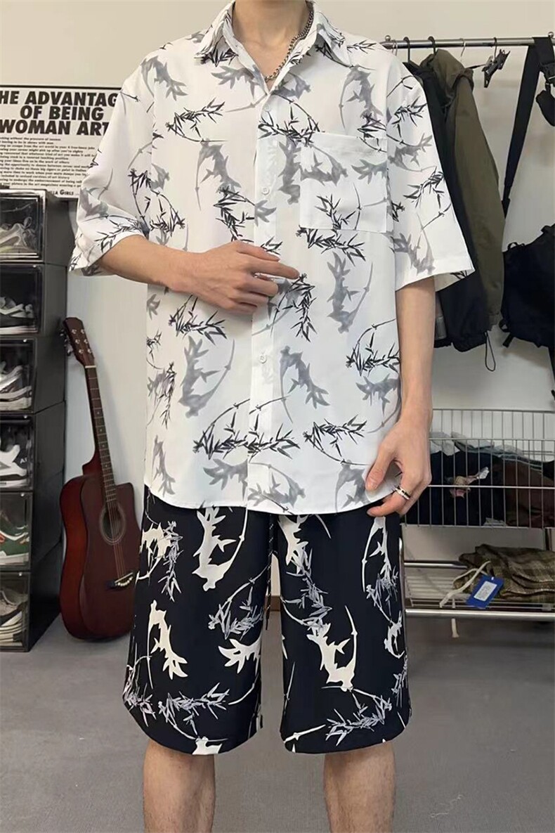 痞帅潮流美式ins情侣衬衫泼墨印花设计感宽松套装男TZ103-P43,男装衬衫,电商A178