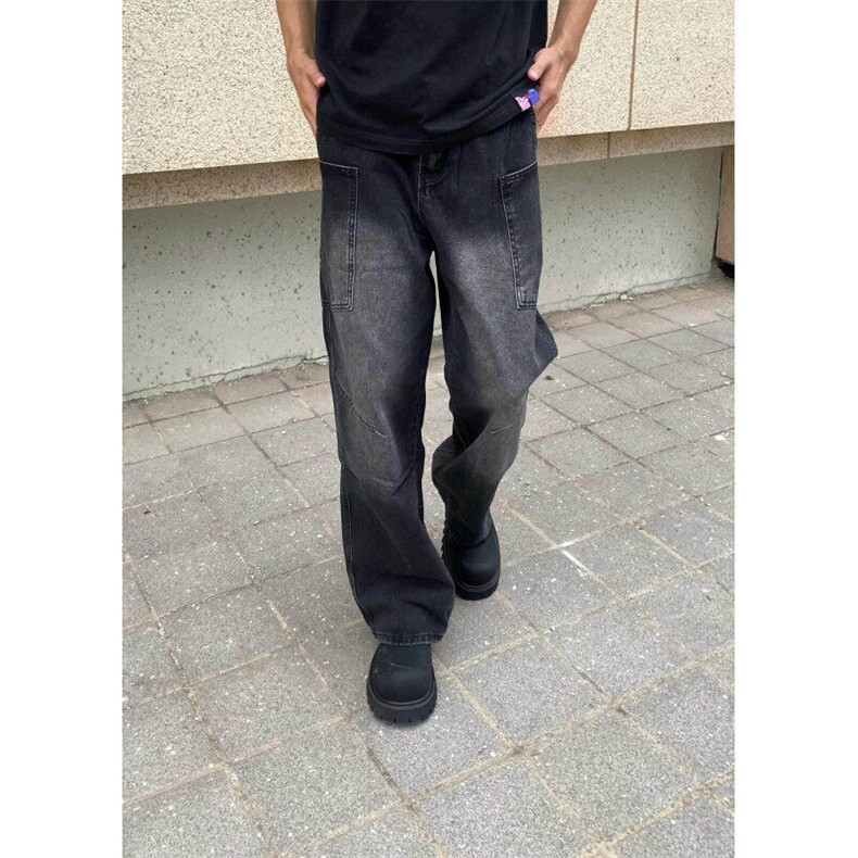 牛仔裤男款青年阔腿宽松慵懒松弛感工装牛仔裤直筒长裤 NA058图片