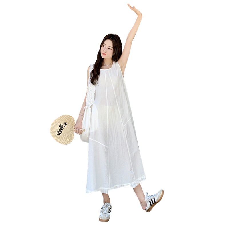 清纯系白色无袖连衣裙女夏2025新款今年流行超火巨好看背心裙爆款,女装连衣裙,1D066-1