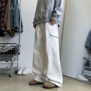 纯色工装裤男时尚潮牌简约宽松直筒百搭大口袋休闲长裤子HR31/P50图片