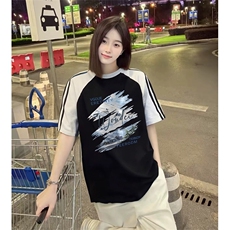 抖音得物品质二开240克宽松纯棉美式潮牌插肩三杠织带短袖T恤，男装T恤，电商A486