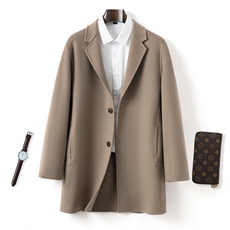 男士中长款毛呢外套韩版商务翻领羊毛风衣双面呢子羊毛呢大衣，男装毛呢大衣，优远毛呢大衣