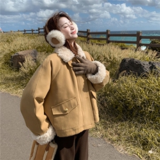 卡其色羊羔毛领拼接短款派克羽绒服女2025冬季小个子加厚保暖外套，女装羽绒服，慧尚依恋