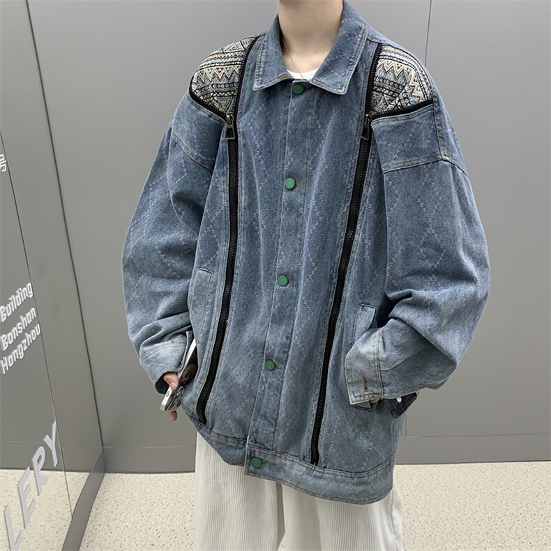 Wt8602-P75日系宽松型高质量拼接牛仔夹克,男装夹克,星座1501-1