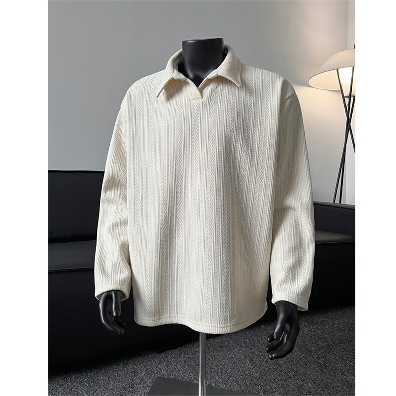 cleanfit麦穗纹翻领卫衣男款春秋季重磅长袖polo衫t恤内搭打底衫,男装T恤,电商B220