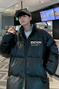 新款立领pu皮印花棉衣男冬季加厚面包服外套保暖棉服MY618-P115图片