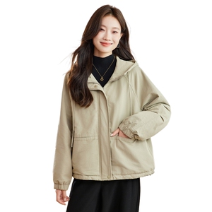 现货2025冬装新款加绒加厚连帽时尚经典女士派克服棉服图片
