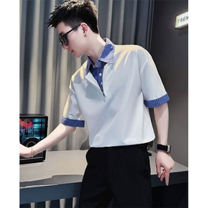 假两件男士polo衫短袖夏季衬衫痞帅高级感半拉链t恤男款 TA6739图片