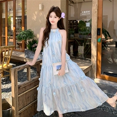 现货新款现货主推法式度假风挂脖连衣裙22161-P145-K219，女装连衣裙，网红馆
