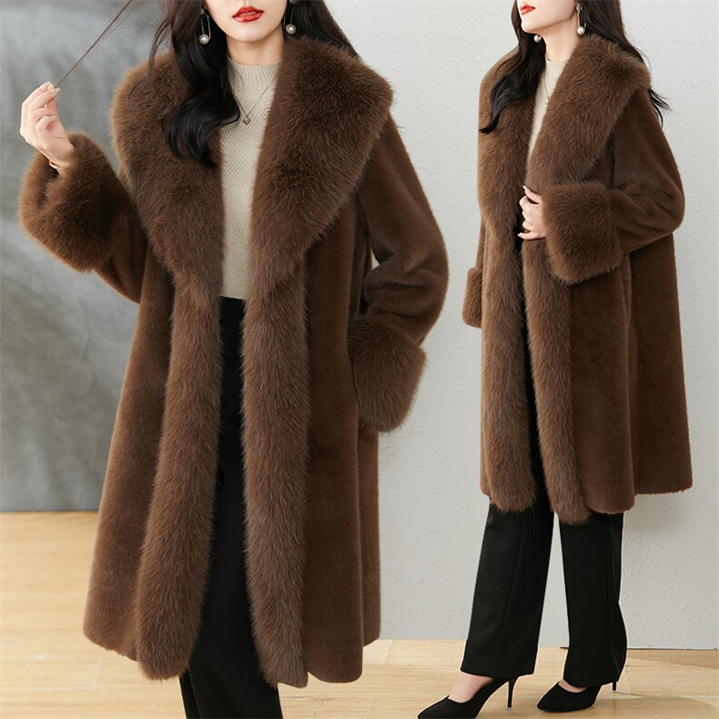 芷墨新款冬季休闲宽松加厚皮草一体毛绒大衣时尚贵气中长款外套女，女装皮草，芷墨服饰