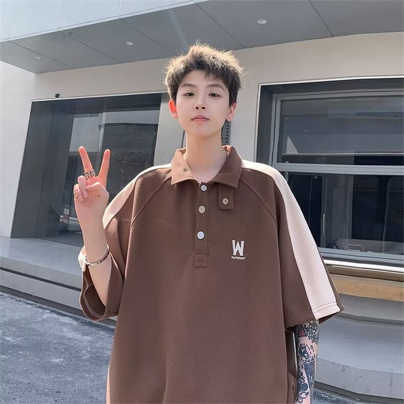 美式polo衫男短袖青少年衣服潮牌潮流衬衫翻领T恤高级感TL119,男装T恤,星座516A