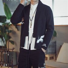 9053*咖啡厅中国风男士仙鹤绣花长袖开衫毛衣针织衫男酒红*P85，男装针织衫/毛衣，星座1516（原B303）