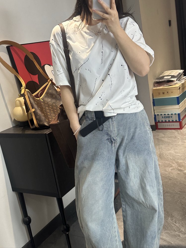 时尚立体扎染设计圆领T恤2025新款宽松休闲短袖上衣潮牌设计感T恤,女装T恤,沐策羊绒