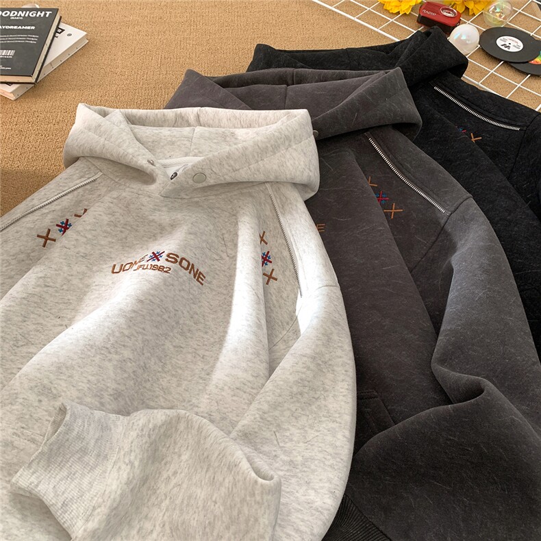 加绒重磅砂洗做旧拉链刺绣连帽卫衣JF816-特P68控118加绒P73控128,男装卫衣,电商A422-1