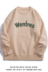 白底22秋冬潮流字母印花保暖圆领套头毛衣M1053P50加绒68控68-78图片