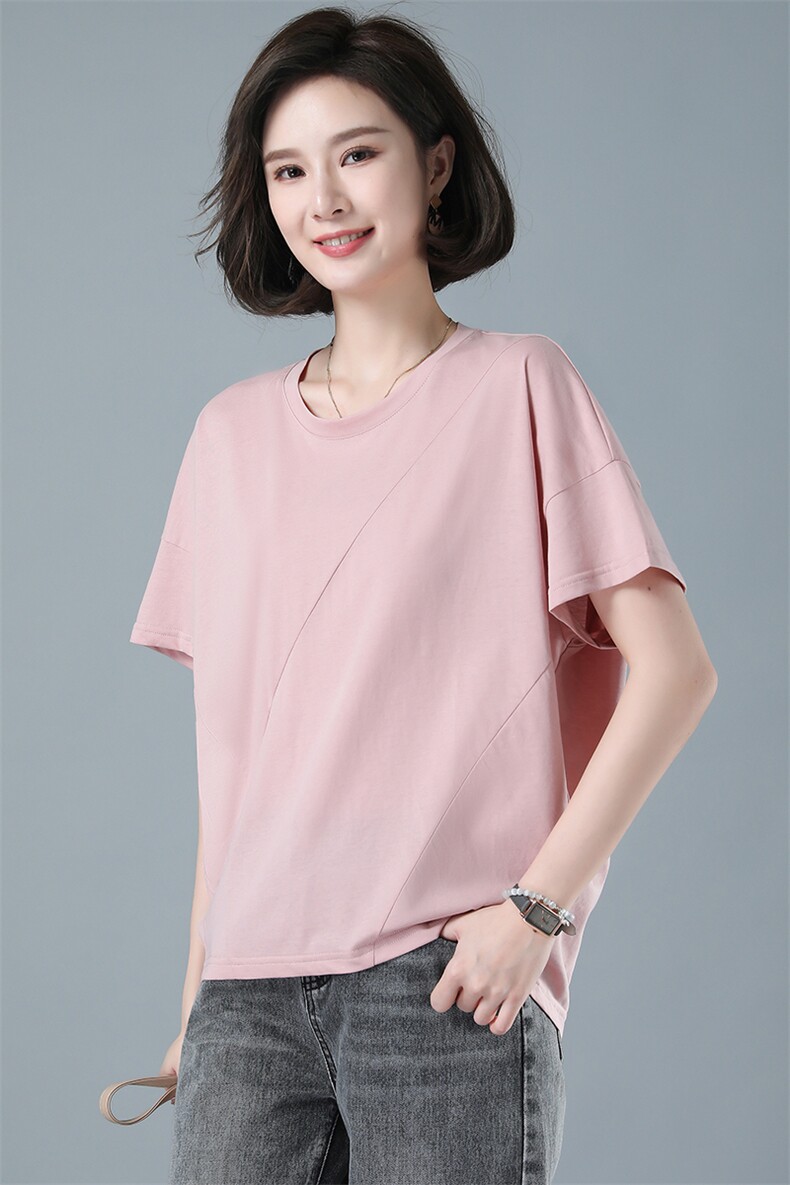 2022夏季新款时尚宽松显瘦纯色短袖T恤女,女装T恤,秋牧寒烟